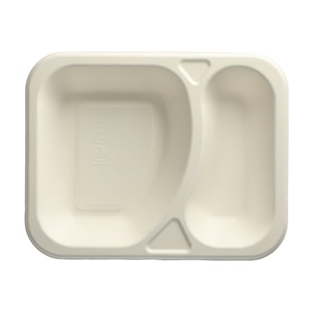 Topseal Menu Trays Sugarcane "Pure" Rectangular 2-compt. 185 x 235 x 42mm White - Horecavoordeel.com