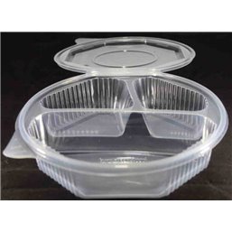 Ripboxx Meal tray 528cc + 230cc + 180cc 3-Compartment PP Transparent With Tear-off hinged lid