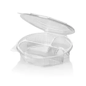 Ripboxx Meal tray 528cc + 230cc + 180cc 3-Compartment PP Transparent With Tear-off hinged lid