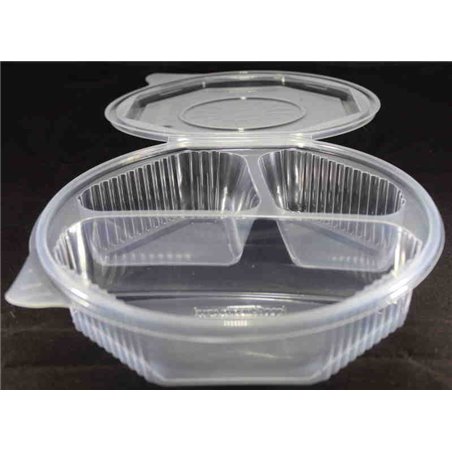 Ripboxx Meal tray 528cc + 230cc + 180cc 3-Compartment PP Transparent With Tear-off hinged lid