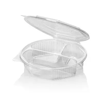 Ripboxx Meal tray 528cc + 230cc + 180cc 3-Compartment PP Transparent With Tear-off hinged lid