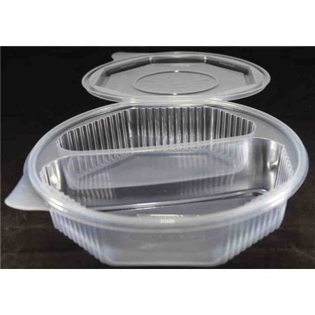 Ripboxx Meal tray 600cc + 405cc 2-Compartment PP Transparent With Tear-off hinged lid