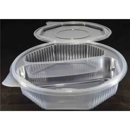 Ripboxx Meal tray 600cc + 405cc 2-Compartment PP Transparent With Tear-off hinged lid