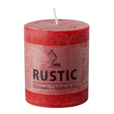 Cylinder Candles Red "Rustic" Full Colored Ø 68 x 80mm -Horecavoordeel.com-