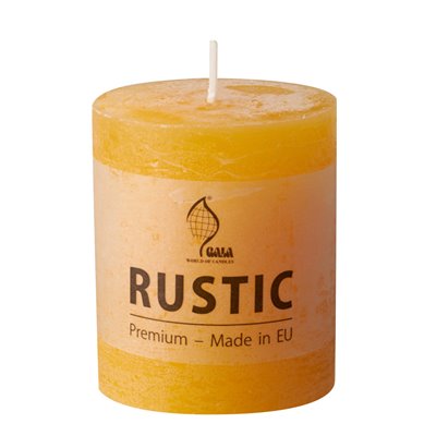 Cylinder Candles Golden Yellow "Rustic" Full Colored Ø 68 x 80mm -Horecavoordeel.com-