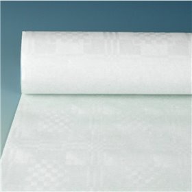 Tablecloth Paper Roll White With Damask Print 50 x 1.2 meters -Horecavoordeel.com-