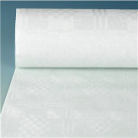 Tafelkleed Papier Rol Wit Met Damastprint 100 x 1,2 meter -horecavoordeel.com-