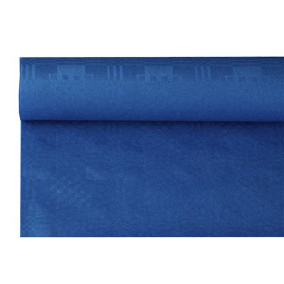 Tafelkleed Papier Rol Donkerblauw Met Damastprint 8 x 1,2 meter -horecavoordeel.com-