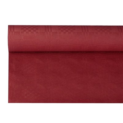 Tafelkleed Papier Rol Bordeaux Met Damastprint 8 x 1,2 meter -horecavoordeel.com-