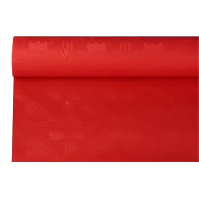Tafelkleed Papier Rol Rood Met Damastprint 8 x 1,2 meter -horecavoordeel.com-