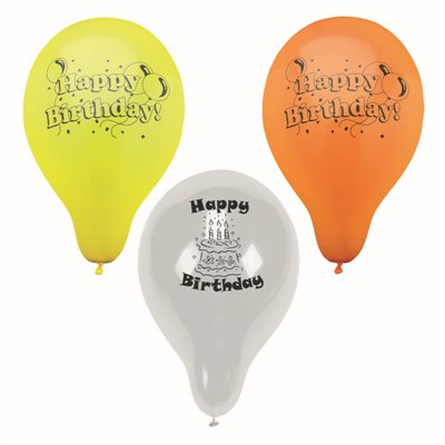 Balloons Color Assortment "Happy Birthday" Ø 220mm -Horecavoordeel.com-