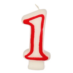 Birthday Candles Number "1" White With Red Edge 73mm -Horecavoordeel.com-