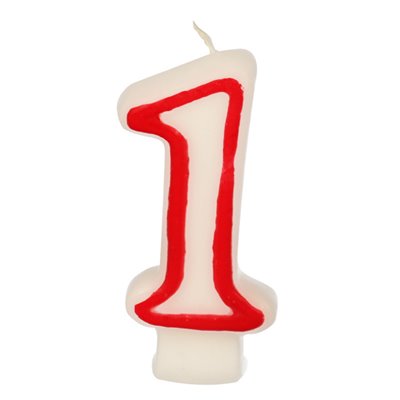 Birthday Candles Number "1" White With Red Edge 73mm -Horecavoordeel.com-