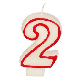 Birthday Candles Number "2" White With Red Edge 73mm -Horecavoordeel.com-