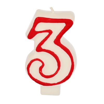 Birthday Candles Number "3" White With Red Edge 73mm -Horecavoordeel.com-