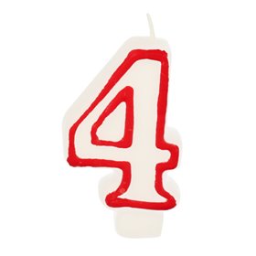 Birthday Candles Number "4" White With Red Edge 73mm -Horecavoordeel.com-