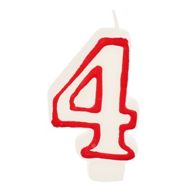 Birthday Candles Number "4" White With Red Edge 73mm -Horecavoordeel.com-