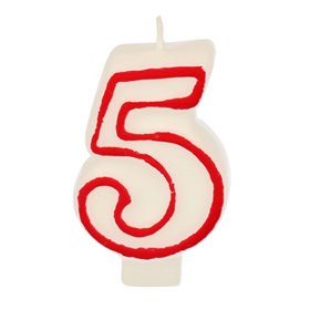 Birthday Candles Number "5" White With Red Edge 73mm -Horecavoordeel.com-