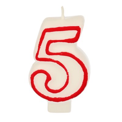 Birthday Candles Number "5" White With Red Edge 73mm -Horecavoordeel.com-