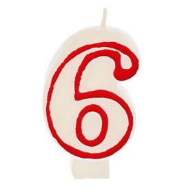 Birthday Candles Number "6" White With Red Edge 73mm -Horecavoordeel.com-