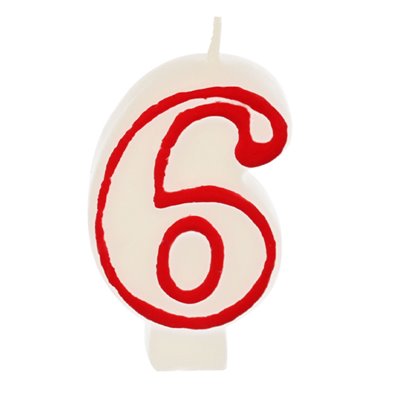 Birthday Candles Number "6" White With Red Edge 73mm -Horecavoordeel.com-