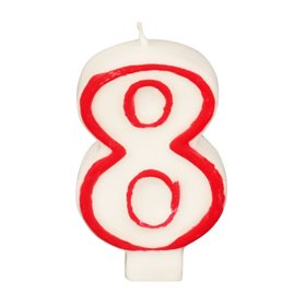 Birthday Candles Number "8" White With Red Edge 73mm -Horecavoordeel.com-