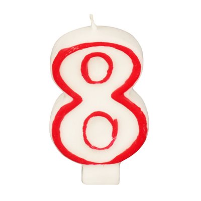 Birthday Candles Number "8" White With Red Edge 73mm -Horecavoordeel.com-