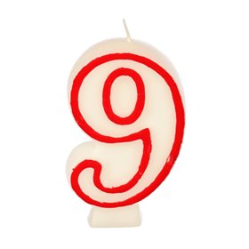 Birthday Candles Number "9" White With Red Edge 73mm -Horecavoordeel.com-