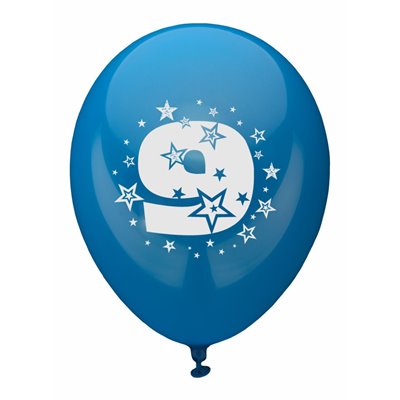 Ballonnen Cijfer "9" Kleuren Assortiment (Geschikt voor Helium) Ø 250mm -horecavoordeel.com-