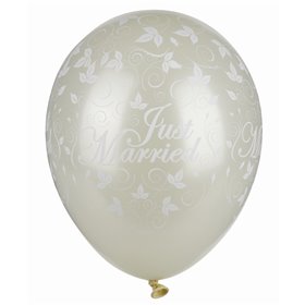 Balloons Ivory "Just Married" Metallic (Suitable for Helium) Ø 290mm -Horecavoordeel.com-