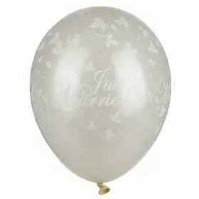 Balloons Ivory "Just Married" Metallic (Suitable for Helium) Ø 290mm -Horecavoordeel.com-