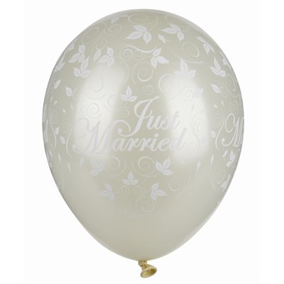 Ballonnen Ivoor "Just Married" Mettallic (Geschikt voor Helium) Ø 290mm -horecavoordeel.com-