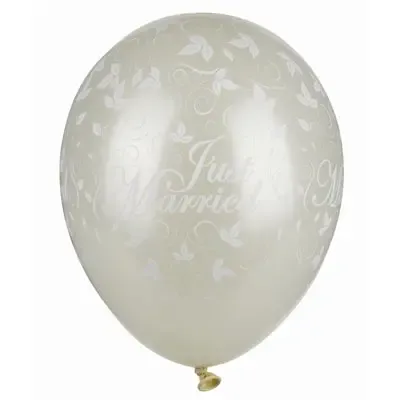 Ballonnen Ivoor "Just Married" Mettallic (Geschikt voor Helium) Ø 290mm -horecavoordeel.com-