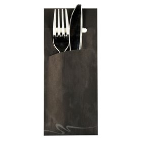 Cutlery Bags Black 200 x 85mm Including 2-Layer White Napkin 330 x 330mm -Horecavoordeel.com-