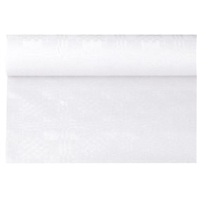 Tafelkleed Papier Rol Wit Met Damastprint 6 x 1,2 meter -horecavoordeel.com-