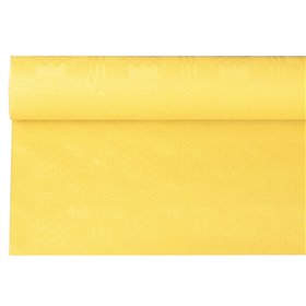 Tafelkleed Papier Rol Geel Met Damastprint 6 x 1,2 meter -horecavoordeel.com-