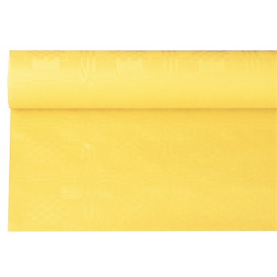 Tafelkleed Papier Rol Geel Met Damastprint 6 x 1,2 meter -horecavoordeel.com-