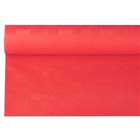 Tafelkleed Papier Rol Rood Met Damastprint 6 x 1,2 meter -horecavoordeel.com-