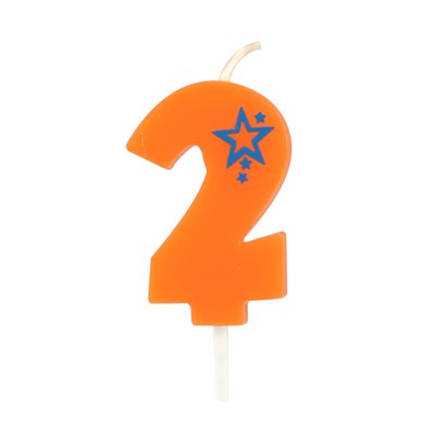 Getal Kaarsen Cijfer "2" Oranje Klein 68mm -horecavoordeel.com-