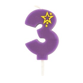 Number Candles Numeral "3" Purple Small 68mm -Horecavoordeel.com-