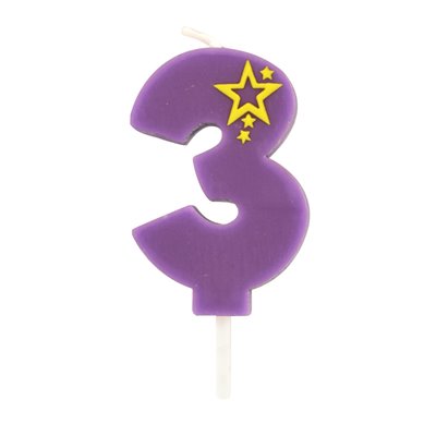 Number Candles Numeral "3" Purple Small 68mm -Horecavoordeel.com-