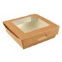 Cateringdoosje Saladebak Bruin karton Met PLA Venster "Pure" 140 x 140 x 50mm -horecavoordeel.com-