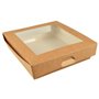 Cateringdoosje Saladebak Bruin karton Met PLA Venster "Pure" 190 x 190 x 50mm -horecavoordeel.com-