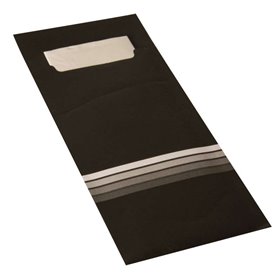 Bestekzakjes Zwart Wit "Stripes" 200 x 85mm Inclusief 2-Laags Gekleurde Servet 330 x 330mm -horecavoordeel.com-