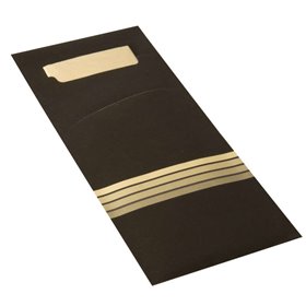 Bestekzakjes Zwart Crème "Stripes" 200 x 85mm Inclusief 2-Laags Gekleurde Servet 330 x 330mm -horecavoordeel.com-