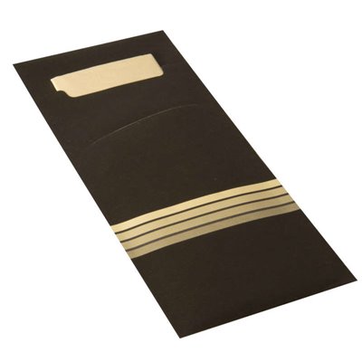 Bestekzakjes Zwart Crème "Stripes" 200 x 85mm Inclusief 2-Laags Gekleurde Servet 330 x 330mm -horecavoordeel.com-