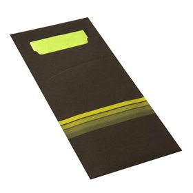 Bestekzakjes Zwart Limoengroen "Stripes" 200 x 85mm Inclusief 2-Laags Gekleurde Servet 330 x 330mm -horecavoordeel.com-