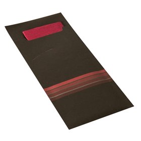 Bestekzakjes Zwart Donkerrood "Stripes" 200 x 85mm Inclusief 2-Laags Gekleurde Servet 330 x 330mm -horecavoordeel.com-