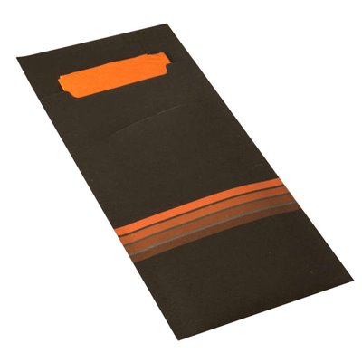 Bestekzakjes Zwart Oranje "Stripes" 200 x 85mm Inclusief 2-Laags Gekleurde Servet 330 x 330mm -horecavoordeel.com-