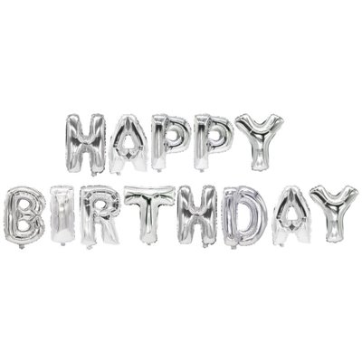 Foil Balloon Set "Happy Birthday" Silver -Horecavoordeel.com-